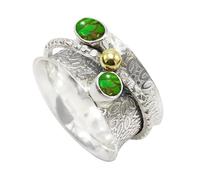JEWELSTREZORO Anillo giratorio de piedras preciosas de plata de ley 925 para hombres y mujeres, todos los tamaños, hecho a mano Jewerly TSR1107AA, 67 (21.3), Metal precioso Piedras preci, Verde Cobre