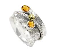 JEWELSTREZORO Anillo giratorio de piedras preciosas de plata de ley 925 para hombres y mujeres, todos los tamaños, hecho a mano Jewerly TSR1107AA, 55 (17.5), Metal precioso Piedras preci, Citrino