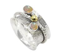 JEWELSTREZORO Anillo giratorio de piedras preciosas de plata de ley 925 para hombres y mujeres, todos los tamaños, hecho a mano Jewerly TSR1107AA, 53 (16.9), Metal precioso Piedras preci, Ópalo