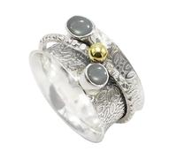 JEWELSTREZORO Anillo giratorio de piedras preciosas de plata de ley 925 para hombres y mujeres, todos los tamaños, hecho a mano Jewerly TSR1107AA, 75 (23.9), Metal precioso Piedras preci, Piedra lunar