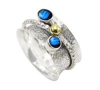 JEWELSTREZORO Anillo giratorio de piedras preciosas de plata de ley 925 para hombres y mujeres, todos los tamaños, hecho a mano Jewerly TSR1107AA, 20, Metal precioso Piedras preci, Labradorita