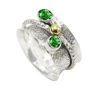 JEWELSTREZORO Anillo giratorio de piedras preciosas de plata de ley 925 para hombres y mujeres, todos los tamaños, hecho a mano Jewerly TSR1107AA, 18, Metal precioso Piedras preci, Tsavorita criada en