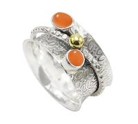 JEWELSTREZORO Anillo giratorio de piedras preciosas de plata de ley 925 para hombres y mujeres, todos los tamaños, hecho a mano Jewerly TSR1107AA, 68 (21.6), Metal precioso Piedras preci, Piedra lunar