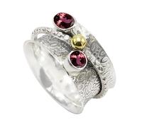 JEWELSTREZORO Anillo giratorio de piedras preciosas de plata de ley 925 para hombres y mujeres, todos los tamaños, hecho a mano Jewerly TSR1107AA, 14, Metal precioso Piedras preci, Turmalina rosa