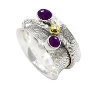 JEWELSTREZORO Anillo giratorio de piedras preciosas de plata de ley 925 para hombres y mujeres, todos los tamaños, hecho a mano Jewerly TSR1107AA, 68 (21.6), Metal precioso Piedras preci, cabujón