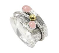 JEWELSTREZORO Anillo giratorio de piedras preciosas de plata de ley 925 para hombres y mujeres, todos los tamaños, hecho a mano Jewerly TSR1107AA, 57 (18.1), Metal precioso Piedras preci, Cuarzo rosa