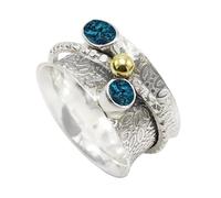 JEWELSTREZORO Anillo giratorio de piedras preciosas de plata de ley 925 para hombres y mujeres, todos los tamaños, hecho a mano Jewerly TSR1107AA, 70 (22.3), Metal precioso Piedras preci, Topacio azul