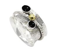 JEWELSTREZORO Anillo giratorio de piedras preciosas de plata de ley 925 para hombres y mujeres, todos los tamaños, hecho a mano Jewerly TSR1107AA, 66 (21.0), Metal precioso Piedras preci, Cabujón ónix