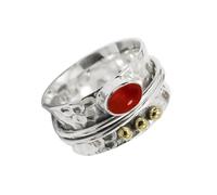 JEWELSTREZORO Anillo giratorio de plata de ley 925 con una piedra preciosa Cornalina cabujón para hombres y mujeres joya TSR1068BZ3_49 (15.6)