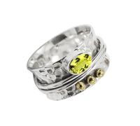JEWELSTREZORO Anillo giratorio de plata de ley 925 con una piedra preciosa Cuarzo limón cultivado en laboratorio para hombres y mujeres joya TSR1068BA23_69 (22.0)