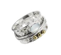 JEWELSTREZORO Anillo giratorio de plata de ley 925 con una piedra preciosa Piedra lunar blanca para hombres y mujeres joya TSR1068BP3_49 (15.6)