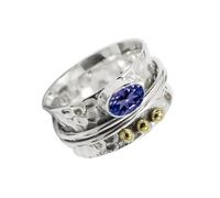 JEWELSTREZORO Anillo giratorio de plata de ley 925 con una piedra preciosa Tanzanita cultivada en laboratorio para hombres y mujeres joya TSR1068AV7_53 (16.9)