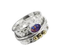 JEWELSTREZORO Anillo giratorio de plata de ley 925 con una piedra preciosa Turquesa morada cobriza para hombres y mujeres joya TSR1068BK3_49 (15.6)