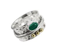 JEWELSTREZORO Anillo giratorio de plata de ley 925 maciza con Malaquita piedras preciosas para hombres y mujeres joyería TSR1068CB7_53 (16.9)