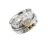 JEWELSTREZORO Anillo giratorio de plata de ley 925 maciza con piedras preciosas Ópalo cultivado en laboratorio de hombres y mujeres joyería TSR1068BE17_63 (20.1)