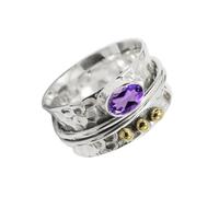 JEWELSTREZORO Anillo giratorio de plata de ley 925 para hombres y mujeres con piedras preciosas Amatista joyería TSR1068AC13_59 (18.8)