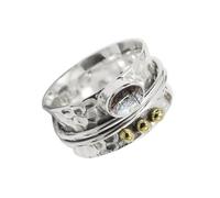 JEWELSTREZORO Anillo giratorio de plata de ley 925 para hombres y mujeres con piedras preciosas Cuarzo rutilado negro joyería TSR1068BL7_53 (16.9)