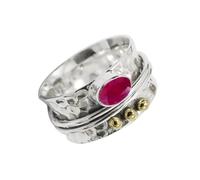 JEWELSTREZORO Anillo giratorio de plata de ley 925 para hombres y mujeres con piedras preciosas Rubí cultivado en laboratorio Regalo joyería TSR1068AM13_59 (18.8)