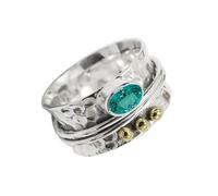 JEWELSTREZORO Anillo giratorio de plata ley 925 para hombres y mujeres piedras preciosas Turmalina Paraíba verde cultivada en laboratorio TSR1068AS9_55 (17.5)