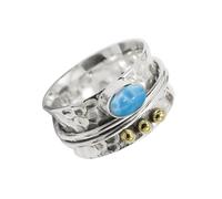 JEWELSTREZORO Anillo giratorio plata de ley 925 con una piedra preciosa Larimar para hombres y mujeres joya hecha mano TSR1068BF3_49 (15.6)