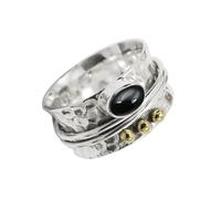 JEWELSTREZORO Anillo giratorio plata de ley 925 maciza con piedras preciosas Ónix negro cabujón de hombres y mujeres joyería TSR1068BY16_62 (19.7)