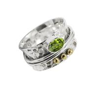 JEWELSTREZORO Anillo giratorio plata de ley 925 maciza con piedras preciosas Peridoto cultivado en laboratorio de hombres y mujeres joyería TSR1068AJ29_75 (23.9)