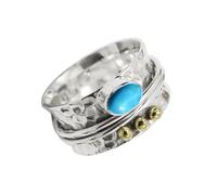 JEWELSTREZORO Anillo giratorio plata de ley 925 maciza con piedras preciosas Turquesa cultivada en laboratorio de hombres y mujeres joyería TSR1068BT26_72 (22.9)