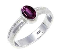 JEWELSTREZORO Piedra preciosa para hombre y mujer, plata de ley 925, elegante, hecha a mano, anillo de regalo TSR126AA, 14, Metal precioso Piedras preci, Rodolita criada en el laboratorio
