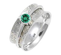 JEWELSTREZORO Piedra preciosa para hombre y mujer, plata de ley 925, elegante, hecha a mano, anillo de regalo, joyería TSR145AA, 20, Metal precioso Piedras preci, Esmeralda criada en el laboratorio