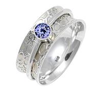 JEWELSTREZORO Piedra preciosa para hombre y mujer, plata de ley 925, elegante, hecha a mano, anillo de regalo, joyería TSR145AA, 16, Metal precioso Piedras preci, Tanzanita criada en el laboratorio