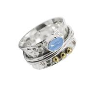 JEWELSTREZORO Spinner de plata de ley 925 maciza con Ágata de encaje azul piedras preciosas para hombres y mujeres joyería TSR1068CG29_75 (23.9)