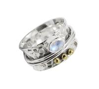 JEWELSTREZORO Spinner de plata de ley 925 maciza con piedras preciosas Piedra lunar arcoíris de hombres y mujeres joyería TSR1068BO16_62 (19.7)