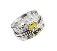 JEWELSTREZORO Spinner de plata de ley 925 maciza con piedras preciosas Zafiro amarillo cultivado en laboratorio de hombres y mujeres joyería TSR1068AP7_53 (16.9)