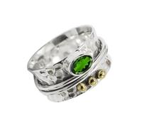 JEWELSTREZORO Spinner de plata de ley 925 para hombres y mujeres con piedras preciosas Diopsido de cromo cultivado en laboratorio joyería TSR1068BB7_53 (16.9)