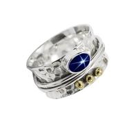 JEWELSTREZORO Spinner de plata de ley 925 para hombres y mujeres con piedras preciosas Zafiro azul estrella Linde cultivado en laboratorio TSR1068BG29_75 (23.9)