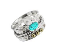 JEWELSTREZORO Spinner plata de ley 925 con una piedra preciosa Turquesa creada en laboratorio para hombres y mujeres joya TSR1068BU3_49 (15.6)