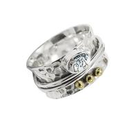 JEWELSTREZORO Spinner plata de ley 925 maciza con piedras preciosas Ópalo dendrítico cultivado en laboratorio de hombres y mujeres joyería TSR1068CI11_57 (18.1)