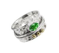 JEWELSTREZORO Spinner plata de ley 925 maciza con piedras preciosas Tsavorita cultivada en laboratorio de hombres y mujeres Regalo joyería TSR1068AU5_51 (16.2)