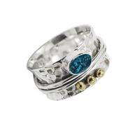JEWELSTREZORO Spinner plata de ley 925 maciza piedras preciosas Topacio azul Londres cultivado en laboratorio de hombres y mujeres joyería TSR1068AT7_53 (16.9)