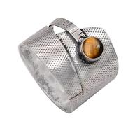 JEWELSTREZORO TSR1007AA - Anillo de plata de ley para hombre y mujer, hecho a mano, para hombre y mujer, L 1/2, Metal Piedra preciosa., Ojo de tigre