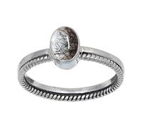 JEWELSTREZORO TSR109AA - Anillo de plata de ley 925 maciza para hombres y mujeres, hecho a mano, Q, Metal Piedra preciosa., Cuarzo rutilado negro