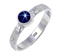 JEWELSTREZORO TSR111AA - Anillo de plata de ley 925 maciza para hombres y mujeres, hecho a mano, V 1/2, Metal Piedra preciosa., Blue Lindy Star cultivado en laboratorio