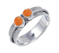 JEWELSTREZORO TSR112AA - Anillo de plata de ley 925 maciza para hombres y mujeres, hecho a mano, V, Metal Piedra preciosa., Piedra de luna melocotón