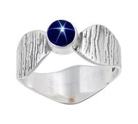 JEWELSTREZORO TSR113AA - Anillo de plata de ley 925 maciza para hombres y mujeres, hecho a mano, V, Metal Piedra preciosa., Zafiro azul Linde Star cultivado en laboratorio