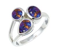 JEWELSTREZORO TSR1154AA - Anillo de plata de ley hecho a mano con piedras preciosas granate para hombre y mujer, Petite, Metal Piedra preciosa, púrpura, cobre turquesa