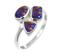 JEWELSTREZORO TSR1155AA - Anillo de plata de ley con piedras preciosas granate para hombres y mujeres, todos los tamaños, hecho a mano, Q, Metal Piedra preciosa, púrpura, cobre turquesa