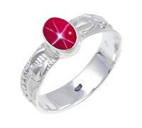 JEWELSTREZORO TSR117AA - Anillo de plata de ley 925 maciza para hombres y mujeres, hecho a mano, J 1/2, Metal Piedra preciosa., Lindy Star rosa cultivada en laboratorio