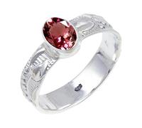 JEWELSTREZORO TSR117AA - Anillo de plata de ley 925 maciza para hombres y mujeres, hecho a mano, K, Metal Piedra preciosa., Turmalina rosa cultivada en laboratorio