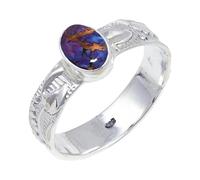 JEWELSTREZORO TSR117AA - Anillo de plata de ley 925 maciza para hombres y mujeres, hecho a mano, O 1/2, Metal Piedra preciosa., púrpura, cobre turquesa