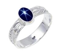 JEWELSTREZORO TSR117AA - Anillo de plata de ley 925 maciza para hombres y mujeres, hecho a mano, V, Metal Piedra preciosa., Blue Lindy Star cultivado en laboratorio